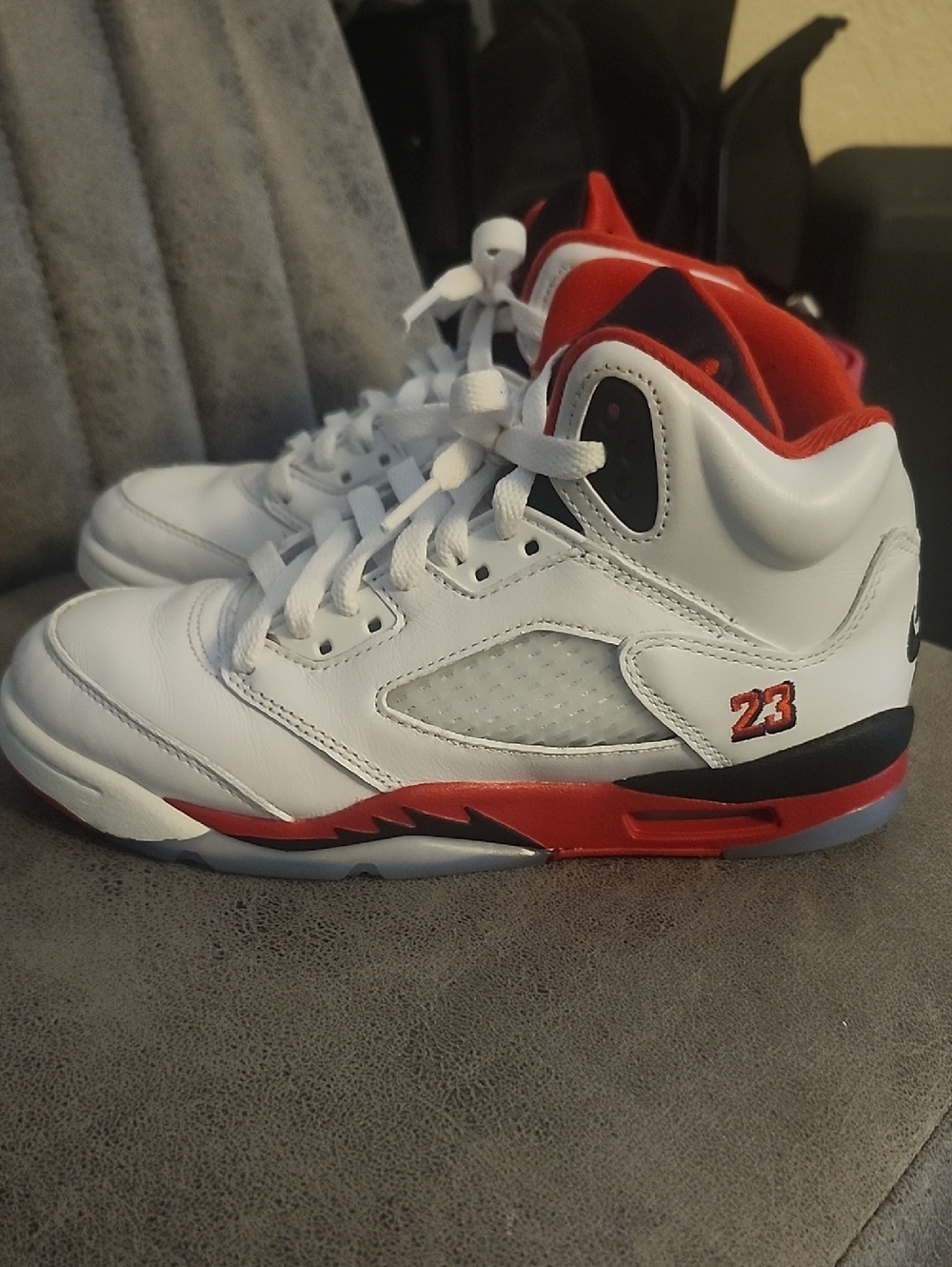 Kids White and Red High-Top Athletic Sneakers with Number 23 Detail